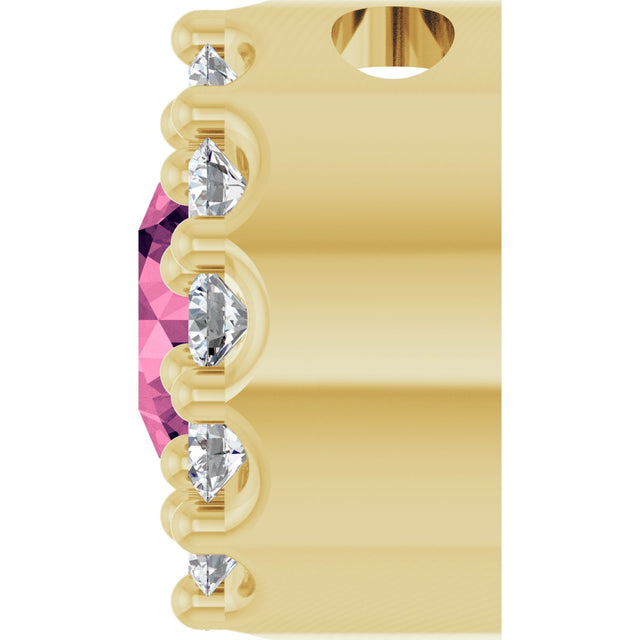 14K Gold Round Natural Pink Tourmaline Halo-Style Pendant - Yellow Gold - view 6