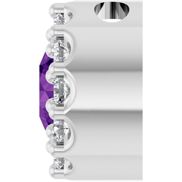 14K Gold Round Natural Amethyst Halo-Style Pendant - White Gold - view 6