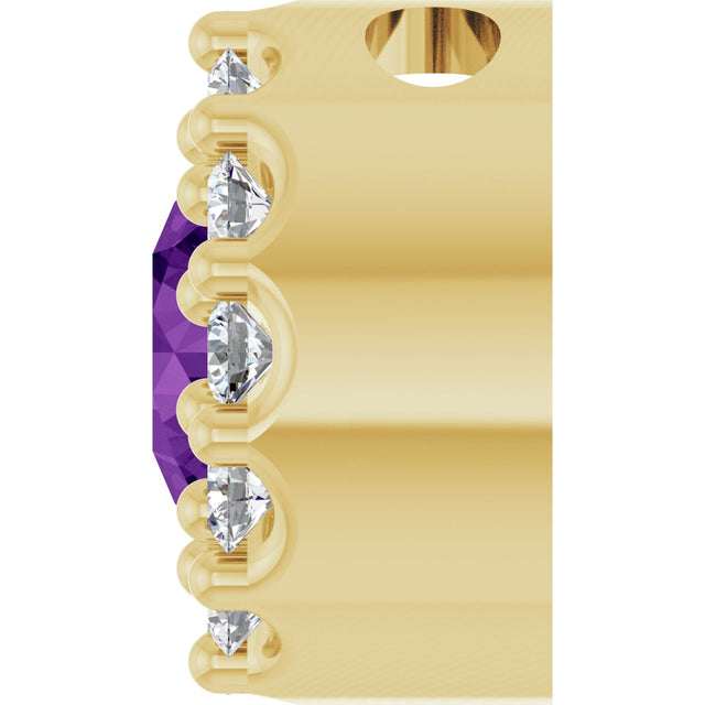 14K Gold Round Natural Amethyst Halo-Style Pendant - Yellow Gold - view 6