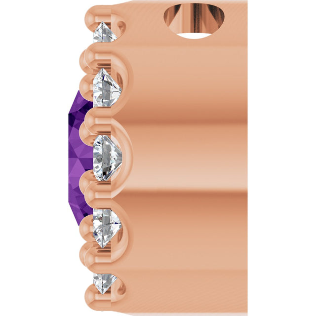 14K Gold Round Natural Amethyst Halo-Style Pendant - Rose Gold - view 6