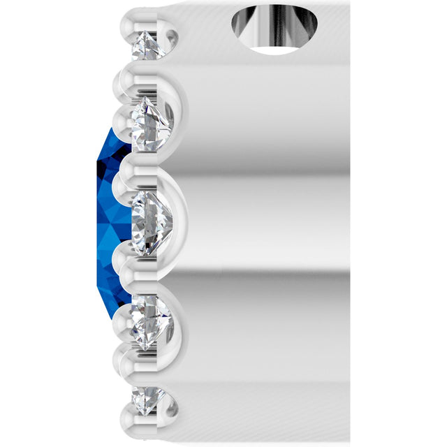 14K Gold Round Lab-Grown Blue Sapphire Halo-Style Pendant – up to 1/10 CTW - White Gold - view 6