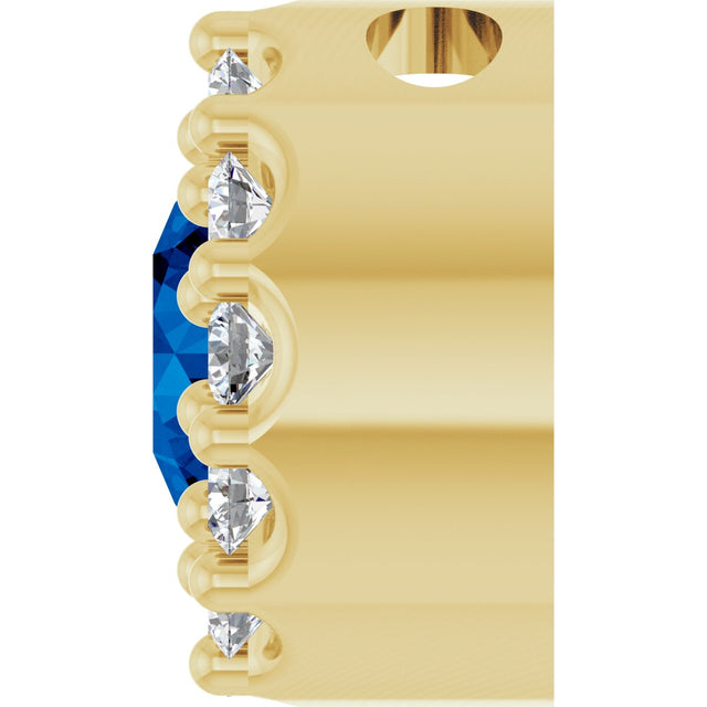 14K Gold Round Lab-Grown Blue Sapphire Halo-Style Pendant – up to 1/10 CTW - Yellow Gold - view 6