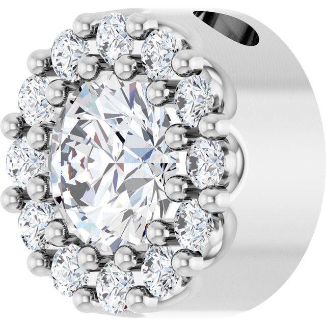 14K Gold Round Natural White Sapphire Halo-Style Pendant - White Gold - view 5