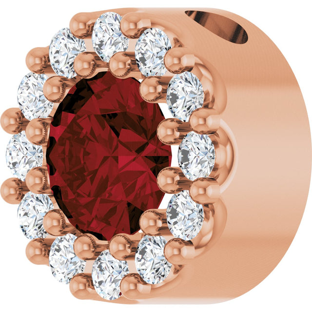 14K Gold Round Natural Mozambique Garnet Halo-Style Pendant - Rose Gold - view 5