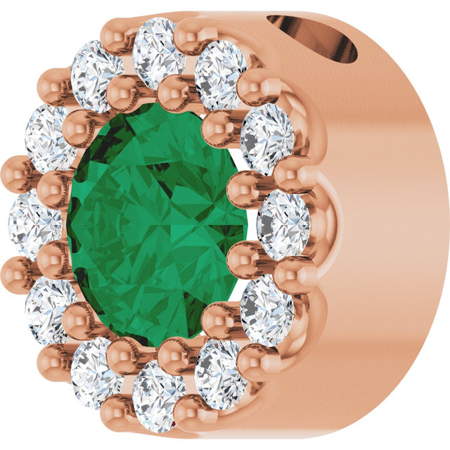 14K Gold Round Lab-Grown Emerald Halo-Style Pendant – up to 1/10 CTW - Rose Gold - view 5