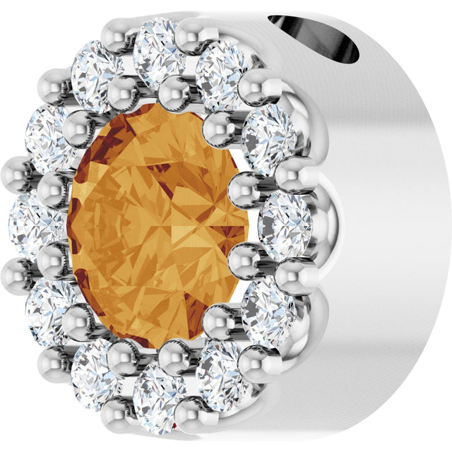 Platinum Round Natural Citrine Halo-Style Pendant - view 5