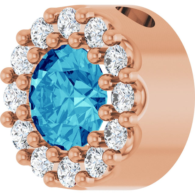14K Gold Round Natural Blue Zircon Halo-Style Pendant - Rose Gold - view 5