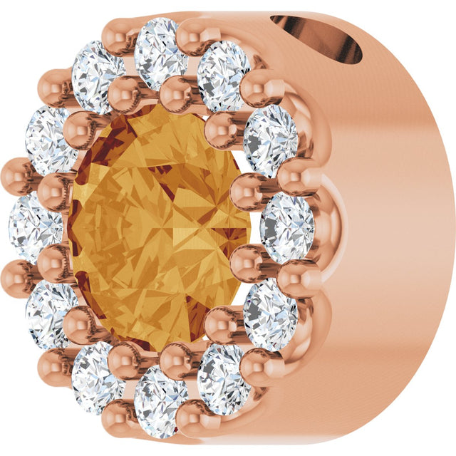 14K Gold Round Natural Citrine Halo-Style Pendant - Rose Gold - view 5