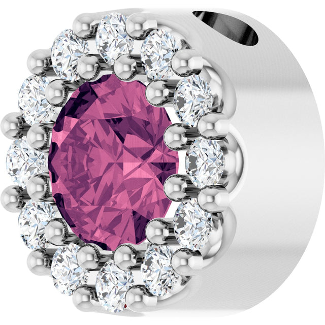 14K Gold Round Natural Pink Tourmaline Halo-Style Pendant - White Gold - view 5
