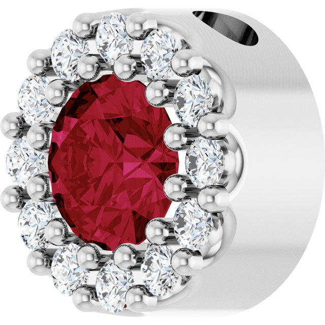 14K Gold Round Natural Ruby Halo-Style Pendant – up to 1/10 CTW - White Gold - view 5