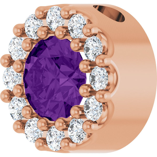 14K Gold Round Natural Amethyst Halo-Style Pendant - Rose Gold - view 5