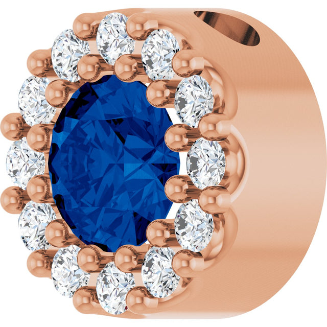14K Gold Round Lab-Grown Blue Sapphire Halo-Style Pendant – up to 1/10 CTW - Rose Gold - view 5
