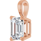 14K Gold Natural Diamond Emerald 4-Prong Solitaire Pendant - Rose Gold - view 8