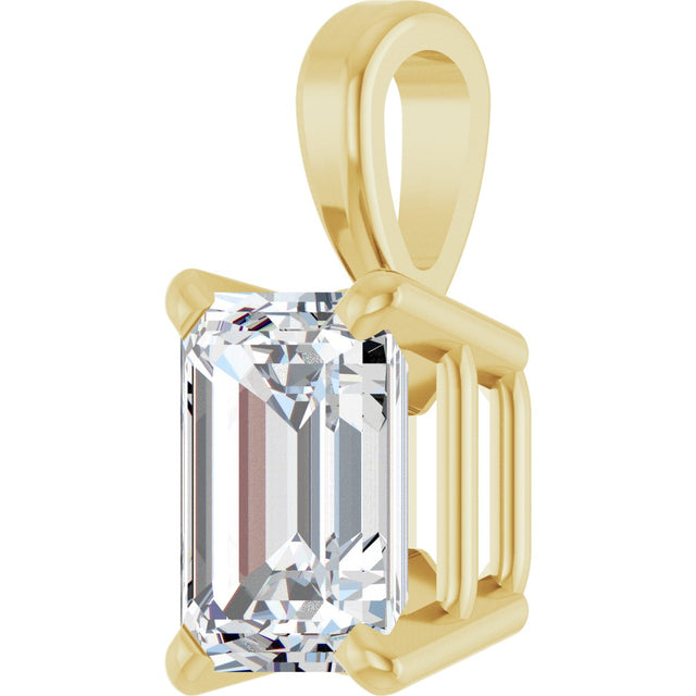 14K Gold Lab-Grown Diamond Emerald 4-Prong Solitaire Pendant - Yellow Gold - view 8