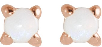 14K Gold Natural White Opal Round Rose-Cut 4-Prong Claw Stud Earrings - Rose Gold - view 4