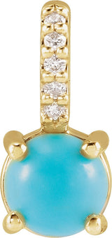 14K Gold Round Natural Turquoise & Natural Diamond Accented Cabochon Pendant – 0.02 CTW - Yellow Gold