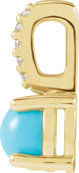 14K Gold Round Natural Turquoise & Natural Diamond Accented Cabochon Pendant – 0.02 CTW - Yellow Gold - view 2