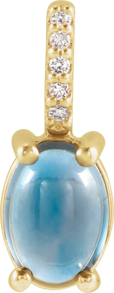 14K Gold Oval Natural London Blue Topaz & Natural Diamond Accented Cabochon Necklace or Pendant – 0.02 CTW - Yellow Gold
