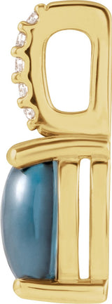 14K Gold Oval Natural London Blue Topaz & Natural Diamond Accented Cabochon Necklace or Pendant – 0.02 CTW - Yellow Gold - view 2
