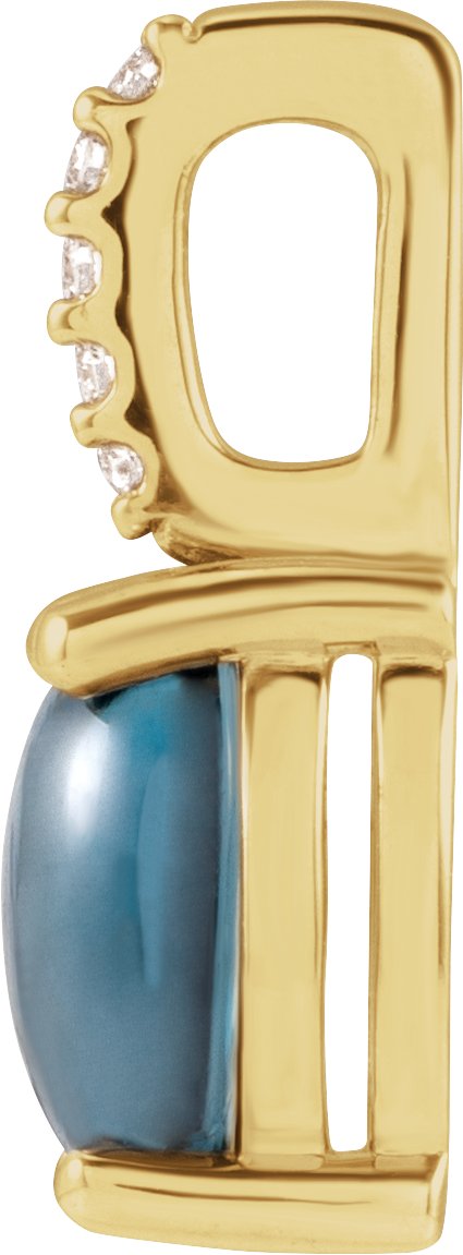 14K Gold Oval Natural London Blue Topaz & Natural Diamond Accented Cabochon Necklace or Pendant – 0.02 CTW - Yellow Gold - view 2