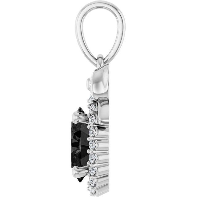 Platinum Oval Natural Black Onyx & Natural Diamond Accented Bow Necklace or Pendant - view 3