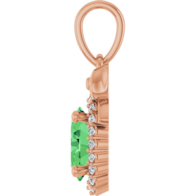 14K Gold Oval Natural Tsavorite Garnet & Natural Diamond Accented Bow Necklace or Pendant - Rose Gold - view 3