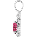 Platinum Oval Natural Rhodolite Garnet & Natural Diamond Accented Bow Necklace or Pendant - view 3