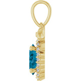 14K Gold Oval Natural London Blue Topaz & Natural Diamond Accented Bow Necklace or Pendant - Yellow Gold - view 3