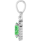 14K Gold Oval Natural Tsavorite Garnet & Natural Diamond Accented Bow Necklace or Pendant - White Gold - view 3