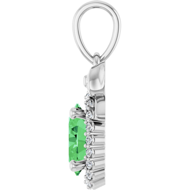 14K Gold Oval Natural Tsavorite Garnet & Natural Diamond Accented Bow Necklace or Pendant - White Gold - view 3