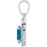 14K Gold Oval Natural London Blue Topaz & Natural Diamond Accented Bow Necklace or Pendant - White Gold - view 3