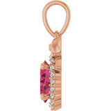 14K Gold Oval Natural Rhodolite Garnet & Natural Diamond Accented Bow Necklace or Pendant - Rose Gold - view 3