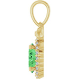 14K Gold Oval Natural Tsavorite Garnet & Natural Diamond Accented Bow Necklace or Pendant - Yellow Gold - view 3