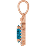 14K Gold Oval Natural London Blue Topaz & Natural Diamond Accented Bow Necklace or Pendant - Rose Gold - view 3