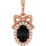 14K Gold Oval Natural Black Onyx & Natural Diamond Accented Bow Necklace or Pendant - Rose Gold