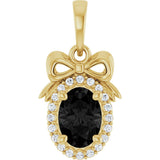 14K Gold Oval Natural Black Onyx & Natural Diamond Accented Bow Necklace or Pendant - Yellow Gold