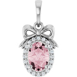 14K Gold Oval Natural Pink Morganite & Natural Diamond Accented Bow Necklace or Pendant - White Gold