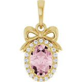 14K Gold Oval Natural Pink Morganite & Natural Diamond Accented Bow Necklace or Pendant - Yellow Gold