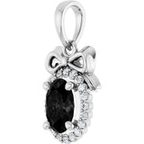 14K Gold Oval Natural Black Onyx & Natural Diamond Accented Bow Necklace or Pendant - White Gold - view 2