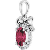 Platinum Oval Natural Rhodolite Garnet & Natural Diamond Accented Bow Necklace or Pendant - view 2