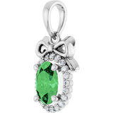 Platinum Oval Natural Tsavorite Garnet & Natural Diamond Accented Bow Necklace or Pendant - view 2