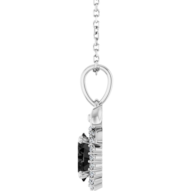 Platinum Oval Natural Black Onyx & Natural Diamond Accented Bow Necklace or Pendant - view 3