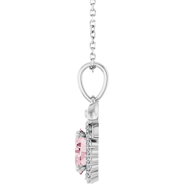 Platinum Oval Natural Pink Morganite & Natural Diamond Accented Bow Necklace or Pendant - view 3