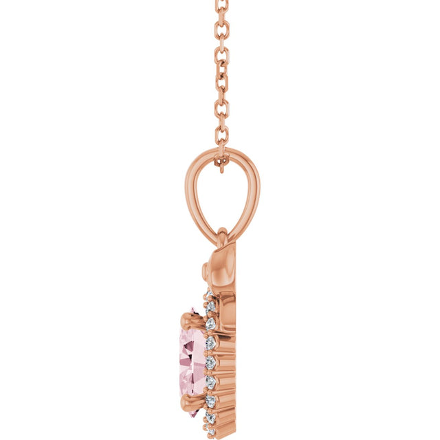 14K Gold Oval Natural Pink Morganite & Natural Diamond Accented Bow Necklace or Pendant - Rose Gold - view 3