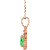 14K Gold Oval Natural Tsavorite Garnet & Natural Diamond Accented Bow Necklace or Pendant - Rose Gold - view 3