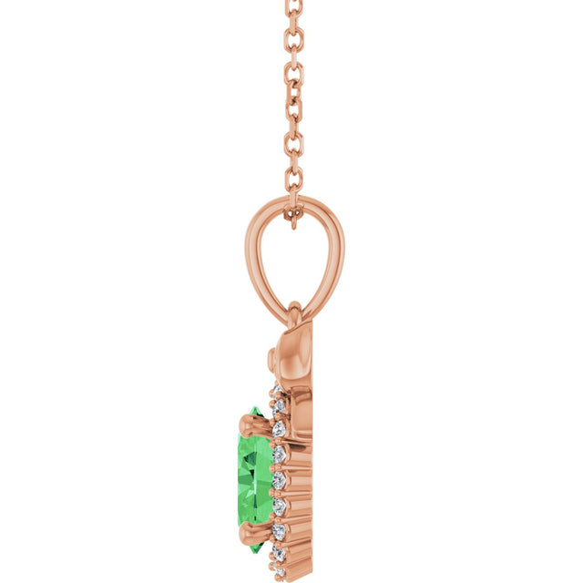 14K Gold Oval Natural Tsavorite Garnet & Natural Diamond Accented Bow Necklace or Pendant - Rose Gold - view 3
