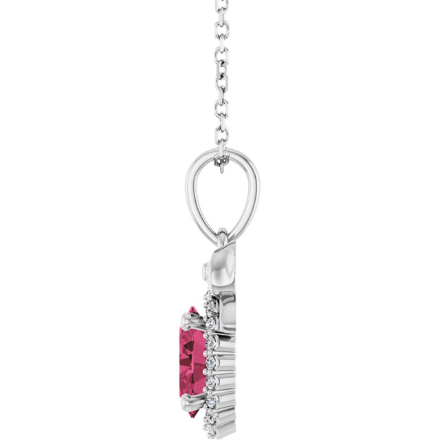 14K Gold Oval Natural Rhodolite Garnet & Natural Diamond Accented Bow Necklace or Pendant - White Gold - view 3