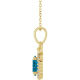 14K Gold Oval Natural London Blue Topaz & Natural Diamond Accented Bow Necklace or Pendant - Yellow Gold - view 3