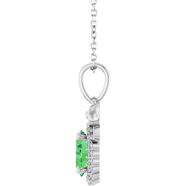 14K Gold Oval Natural Tsavorite Garnet & Natural Diamond Accented Bow Necklace or Pendant - White Gold - view 3