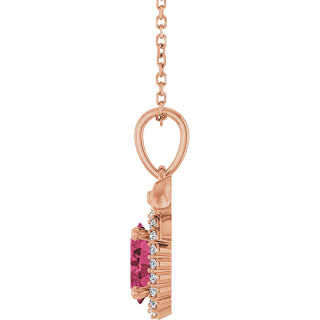 14K Gold Oval Natural Rhodolite Garnet & Natural Diamond Accented Bow Necklace or Pendant - Rose Gold - view 3